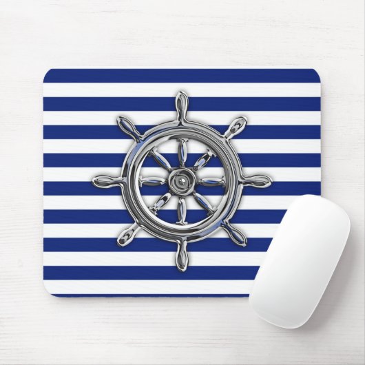 Silver Chrome Wheel auf Nautical Stripes Mousepad (Mit Mouse)