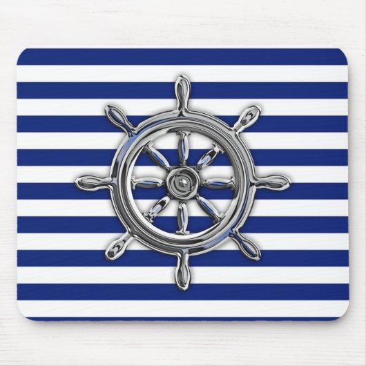 Silver Chrome Wheel auf Nautical Stripes Mousepad (Vorne)