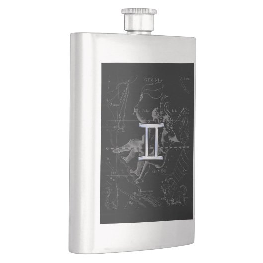 Silver Chrome wie Gemini Zodiac Sign auf Hevelius Flachmann (Rechts)