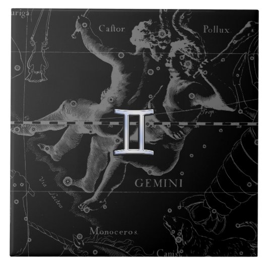 Silver Chrome wie Gemini Zodiac Sign auf Hevelius Fliese (Vorderseite)