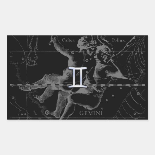 Silver Chrome wie Gemini Zodiac Sign auf Hevelius Rechteckiger Aufkleber (Vorderseite)