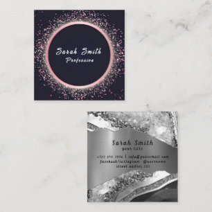 Silver Circle Glitzer Quadratische Visitenkarte