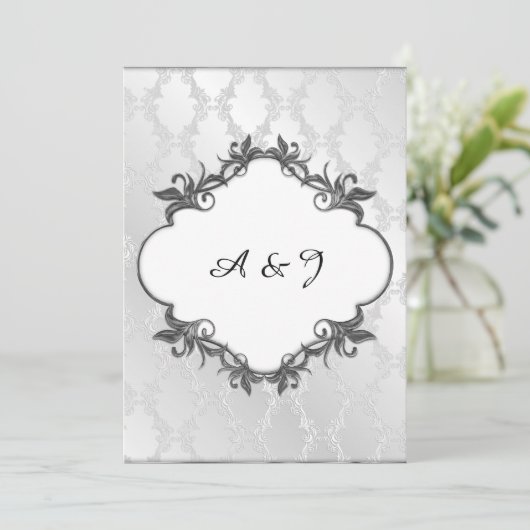Silver Classic Wedding Einladung (Stehend Vorderseite)