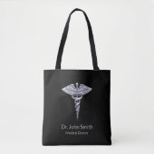 Silver Classy Medical Caduceus auf schwarz Tasche (Vorderseite)
