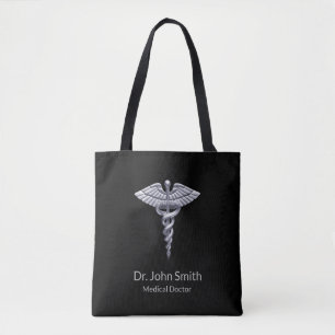 Silver Classy Medical Caduceus auf schwarz Tasche