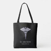 Silver Classy Medical Caduceus auf schwarz Tasche (Rückseite)