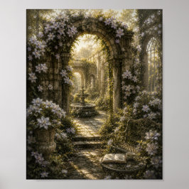 Silver Clematis Ruins Vintage Botanical Poster