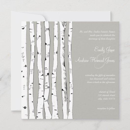 Silver Cloud Birch Tree Einladungen für Hochzeiten (Vorderseite)