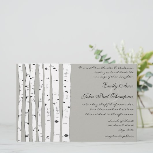 Silver Cloud Birch Tree Einladungen für Hochzeiten (Stehend Vorderseite)