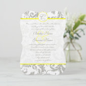 Silver Cloud Gray Damask Gelbe Hochzeitseinladung Einladung (Stehend Vorderseite)