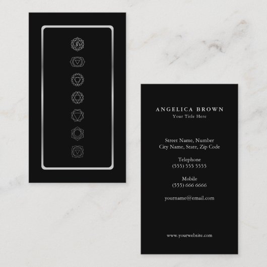 Silver Color Chakras Meditation Business Card Visitenkarte (Vorne/Hinten)