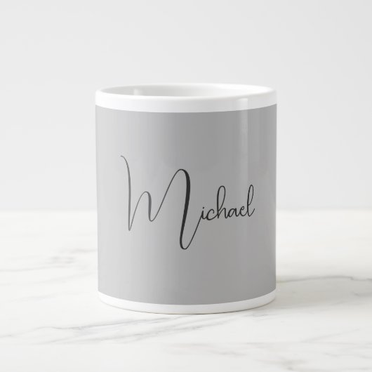 Silver Color Elegante Graue Kalligraphie Name Jumbo-Tasse (Vorderseite)