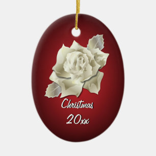 Silver Color Rose on Dark Red Personalisiert Holid Keramikornament