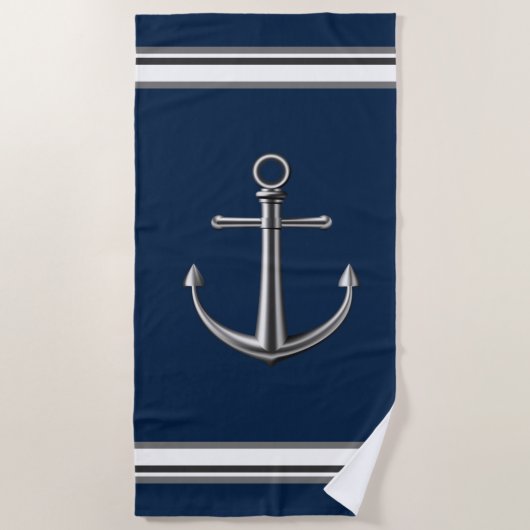 Silver Colored Anchor Beach Handtuch (Vorderseite)