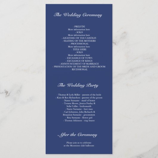 Silver Comfetti Elegant Navy Blue Wedding Programs Programm (Rückseite)