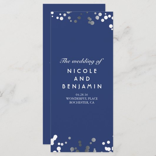 Silver Comfetti Elegant Navy Blue Wedding Programs Programm (Vorne/Hinten)