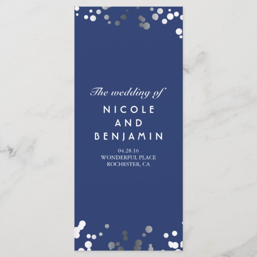 Silver Comfetti Elegant Navy Blue Wedding Programs Programm (Vorderseite)