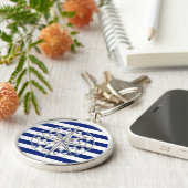 Silver Compass auf nautischen Streifen Schlüsselanhänger (Seite)