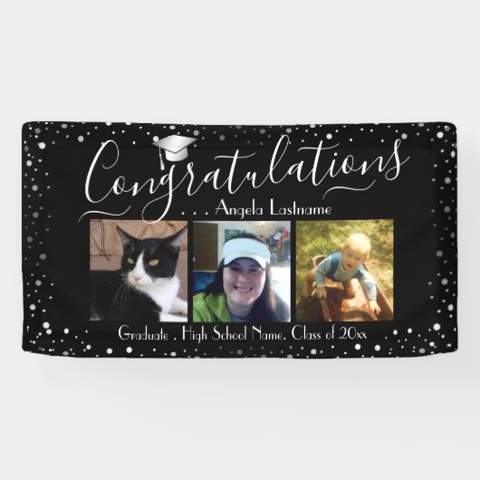 Silver Confetti Abschluss 3 Foto Haushaltsbanner Banner (Horizontal)