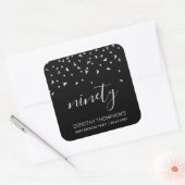 Silver Confetti am Schwarzen 90. Geburtstag Quadratischer Aufkleber (Umschlag)
