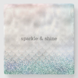 Silver Confetti Aqua Pink Glitzer Sparkle Meerjung Steinuntersetzer