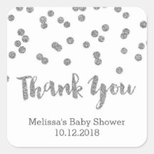 Silver Confetti Baby Dusche Danke Sticker