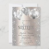 Silver Confetti Balloons Champagne Sweet 16 Einladung (Vorderseite)
