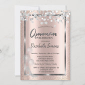 Silver Confetti Balloons Rose Gold Quinceañera Einladung (Vorderseite)