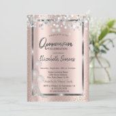 Silver Confetti Balloons Rose Gold Quinceañera Einladung (Stehend Vorderseite)