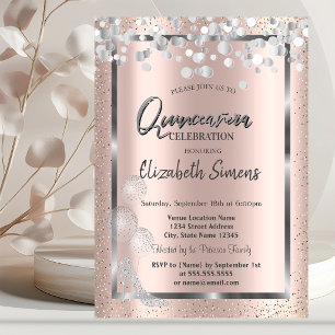 Silver Confetti Balloons Rose Gold Quinceañera Einladung