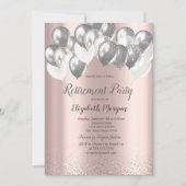 Silver Confetti Balloons Rose Gold Rente Einladung (Vorderseite)