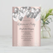Silver Confetti Balloons Rose Gold Rente Einladung (Stehend Vorderseite)