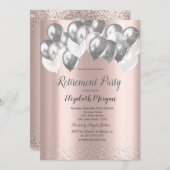 Silver Confetti Balloons Rose Gold Rente Einladung (Vorne/Hinten)