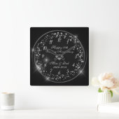 Silver Confetti, Black 50. Hochzeitstag Quadratische Wanduhr (Zuhause)