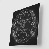 Silver Confetti, Black 50. Hochzeitstag Quadratische Wanduhr (Winkel)