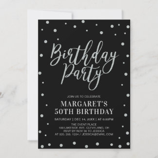 Silver Confetti & Black | Erwachsene Geburtstagspa Einladung