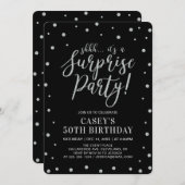 Silver Confetti & Black | Überraschende Geburtstag Einladung (Vorne/Hinten)