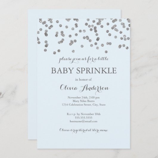 Silver Confetti Blue Baby Sprinkle Einladung (Vorne/Hinten)