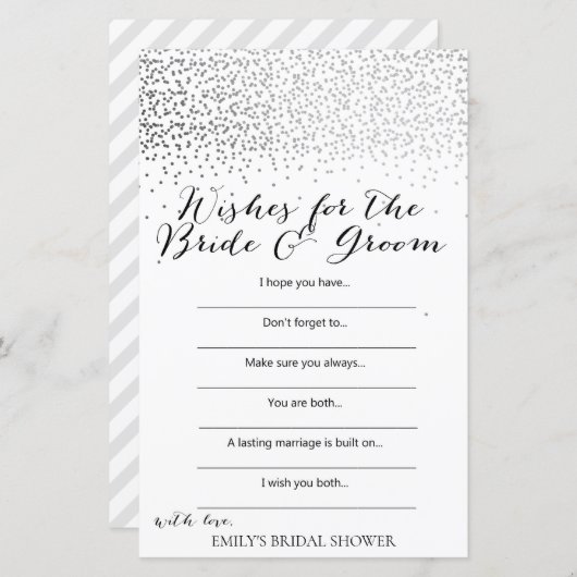 Silver Confetti Brautparty Game DRUCKT (Vorne/Hinten)