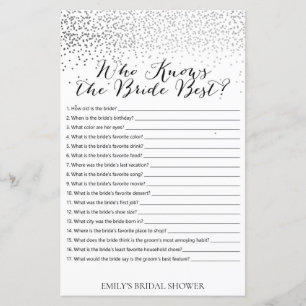 Silver Confetti Brautparty Game DRUCKT
