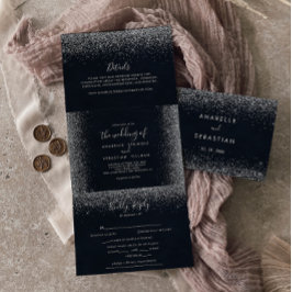 Silver Confetti Calligrafy Trifold Wedding Dreifach Gefaltete Einladung