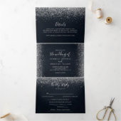 Silver Confetti Calligrafy Trifold Wedding Dreifach Gefaltete Einladung (Innenseite)