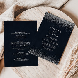 Silver Confetti Calligraphy Back & Front Wedding Einladung