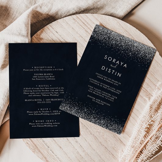 Silver Confetti Calligraphy Back & Front Wedding Einladung