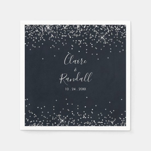 Silver Confetti Calligraphy Wedding Napkins Serviette (Vorderseite)
