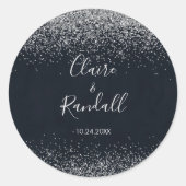 Silver Confetti Calligraphy Wedding Runder Aufkleber (Vorderseite)