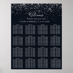 Silver Confetti Calligraphy Wedding Seating Chart Poster