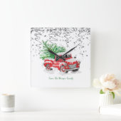 Silver Confetti, Christmas Red Truck Pine Tree Sch Quadratische Wanduhr (Zuhause)
