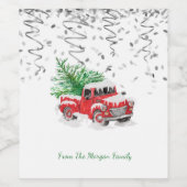 Silver Confetti, Christmas Red Truck Pine Tree Sch Weinetikett (Einzelnes Label)