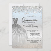 Silver Confetti Dots, Chic Dress Quinceañera Einladung (Vorderseite)